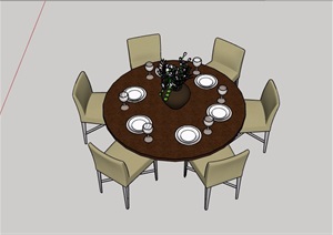 现代圆形餐桌椅素材设计SU(草图大师)模型