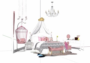 女儿房卧室床素材设计SU(草图大师)模型