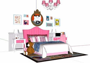 详细的完整卧室床装饰家具设计SU(草图大师)模型