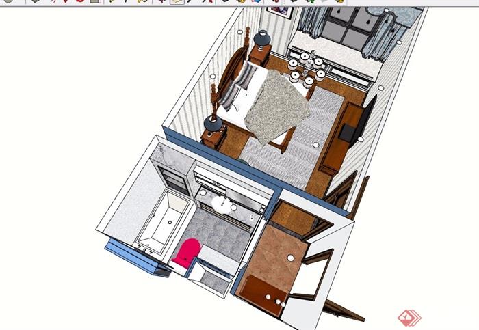 详细的完整主卧室空间设计su模型