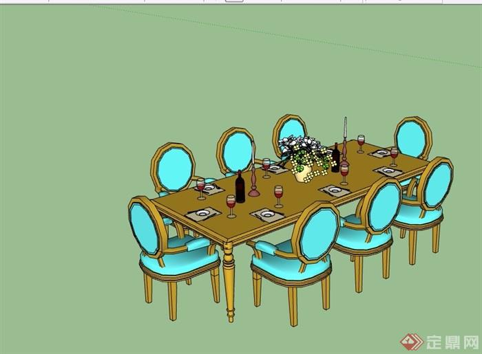 欧式风格详细的餐桌椅素材设计su模型