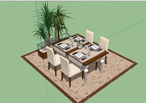 现代风格详细的餐厅餐桌椅素材设计SU(草图大师)模型