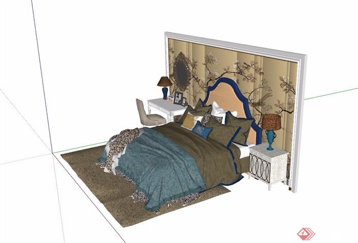 某详细的完整卧室床室内素材设计su模型