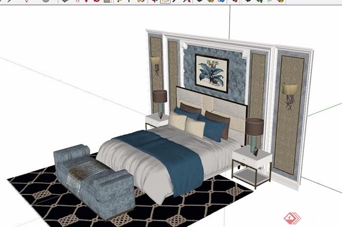 现代详细的室内卧室床家具素材设计su模型