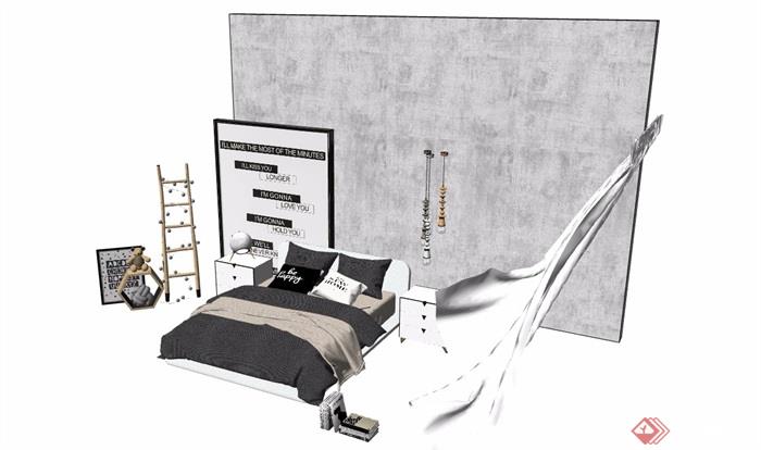 现代简约室内卧室床素材设计su模型