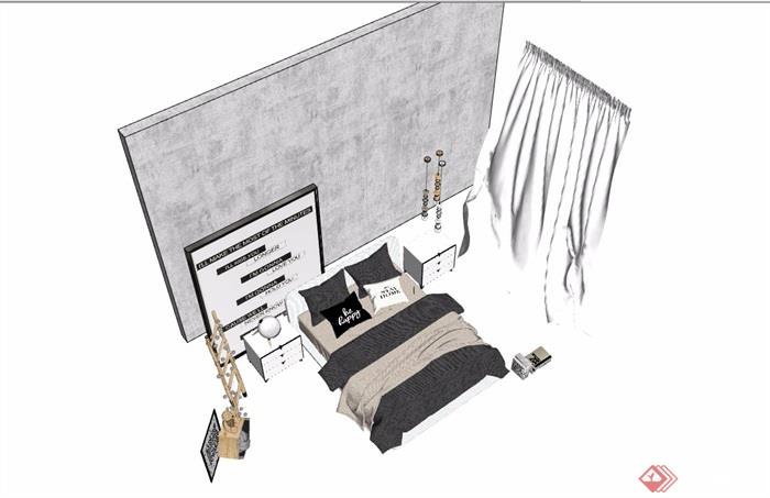 现代简约室内卧室床素材设计su模型