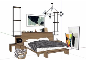 某室内独特详细完整的卧室床素材设计SU(草图大师)模型