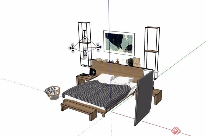 某室内独特详细完整的卧室床素材设计su模型