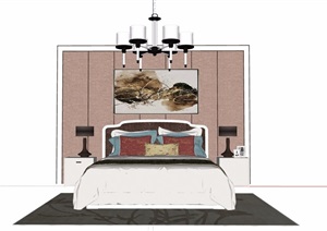 详细的完整室内卧室床素材设计SU(草图大师)模型