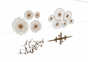 四种不同的详细室内装饰品素材设计SU(草图大师)模型