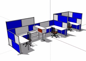 员工职工办公室桌椅SU(草图大师)模型