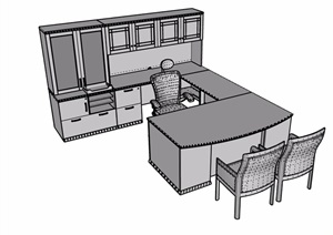 室内办公室里的桌子椅子柜子的SU(草图大师)模型