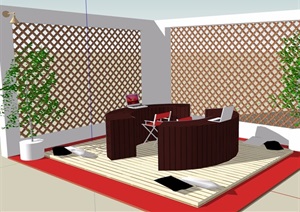 清新自然的办公室桌椅SU(草图大师)模型