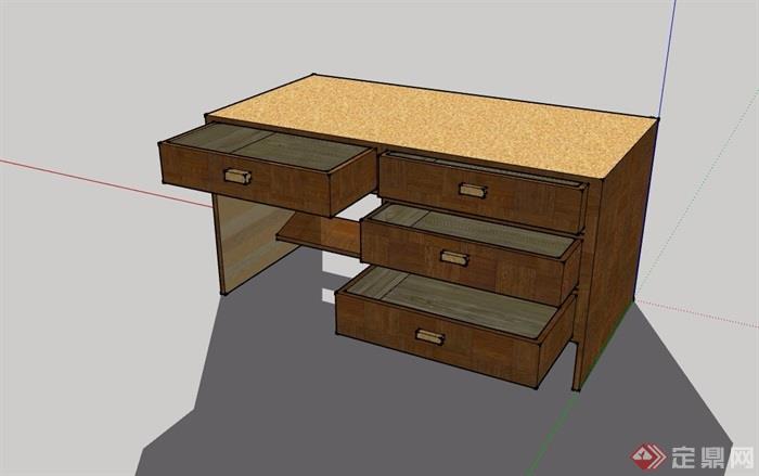 某详细的木桌子办公桌家具SU模型