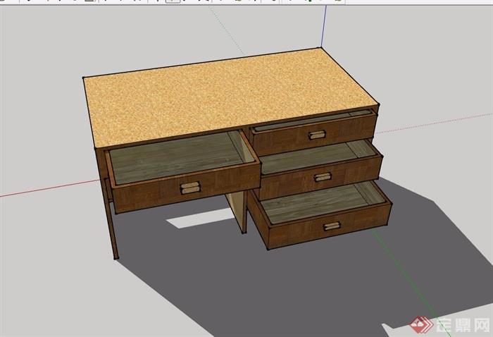 某详细的木桌子办公桌家具SU模型