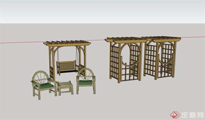 某室内桌椅廊架素材设计su模型