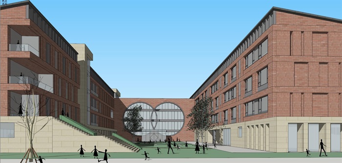 现代创意红砖表皮初中高中学校校园规划设计(6)