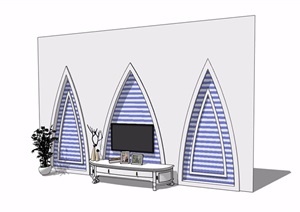 某整体的电视柜素材设计SU(草图大师)模型