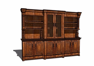 某室内详细的木质柜子素材设计SU(草图大师)模型