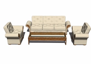 欧式详细的沙发茶几组合SU(草图大师)模型