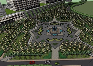 某详细的完整广场景观设计SU(草图大师)模型