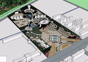 某整体详细的完整广场景观设计SU(草图大师)模型