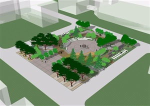 某详细的完整整体广场景观素材设计SU(草图大师)模型