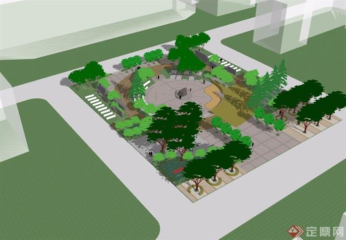 某详细的完整整体广场景观素材设计su模型