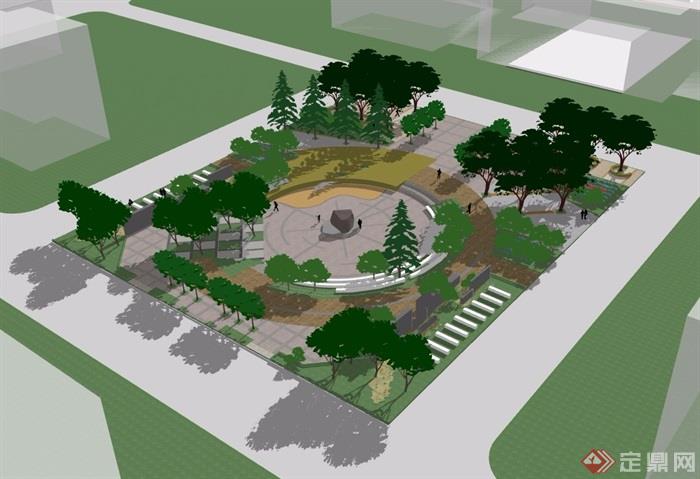 某详细的完整整体广场景观素材设计su模型