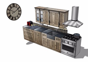 详细的整体厨房橱柜设施素材设计SU(草图大师)模型