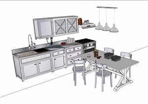 厨房橱柜、桌椅设施素材设计SU(草图大师)模型