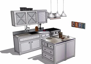 某室内详细的厨房橱柜设施素材设计SU(草图大师)模型