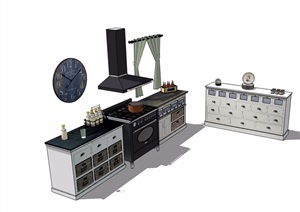 某现代整体厨房橱柜设施素材设计SU(草图大师)模型