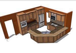 某室内开放式厨房橱柜设施素材设计SU(草图大师)模型