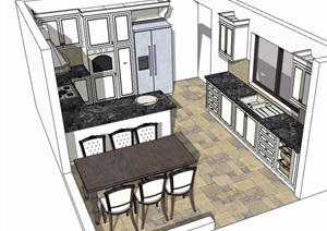 厨房橱柜桌椅设施设计SU(草图大师)模型