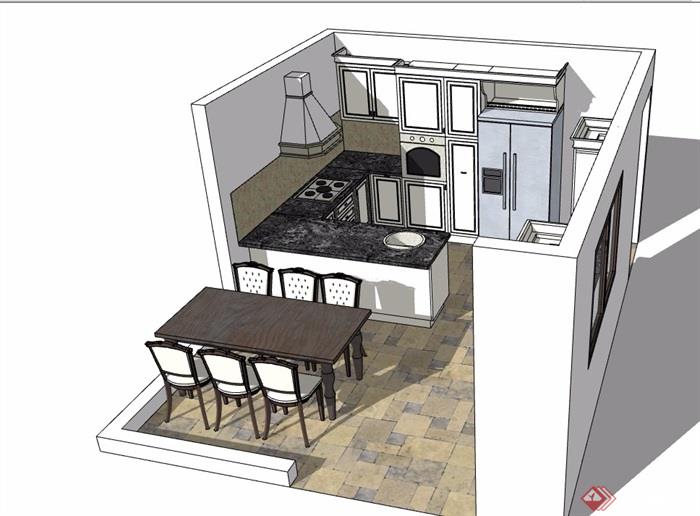 厨房橱柜桌椅设施设计su模型
