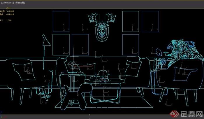 现代详细的室内客厅沙发茶几组合设计3d模型
