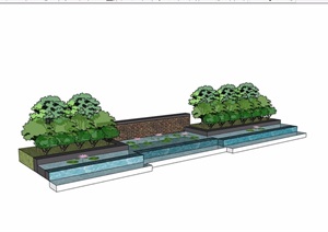 现代风格详细的水池、种植池素材设计SU(草图大师)模型