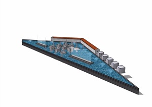 现代三角形喷泉水池水景素材设计SU(草图大师)模型