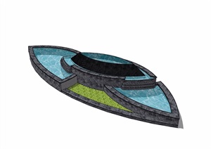 现代详细的完整水池水景素材设计SU(草图大师)模型