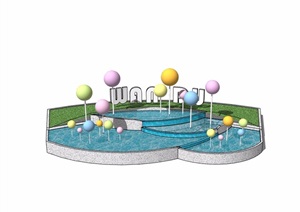 现代详细的完整水景水池设计SU(草图大师)模型