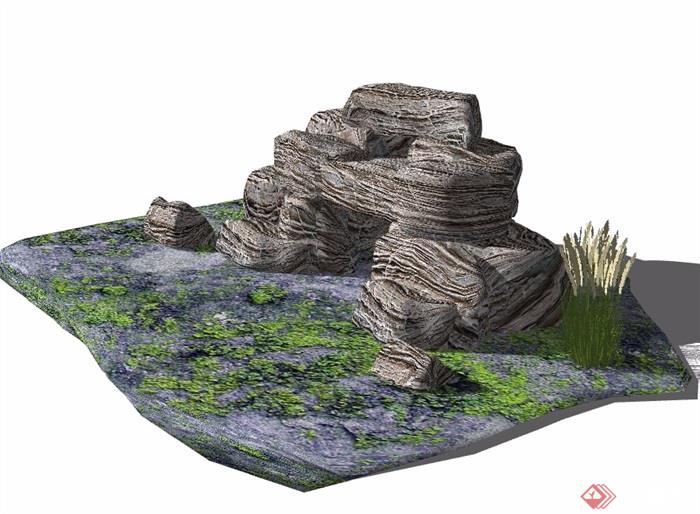 假山石头详细完整设计su模型