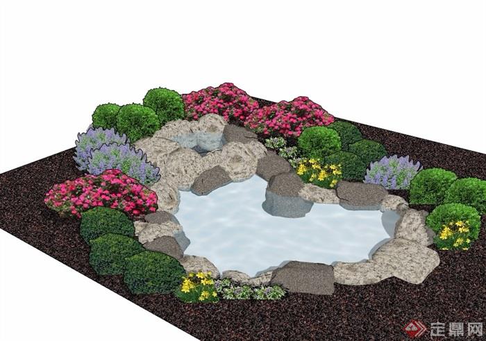 某园林景观详细的景石及水池素材设计su模型