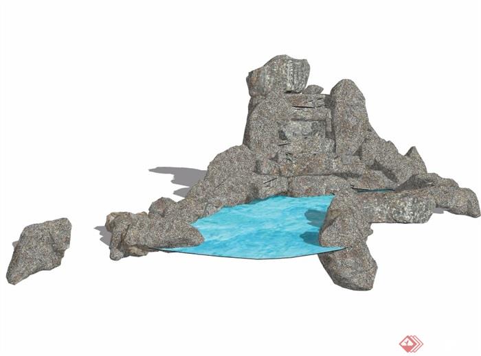 假山及水池景观素材设计su模型