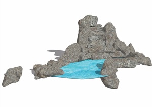 假山及水池景观素材设计SU(草图大师)模型