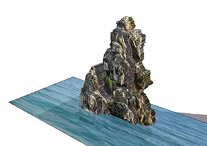 详细的完整假山石头素材设计SU(草图大师)模型