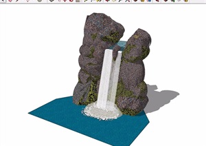 详细的假山瀑布跌水素材设计SU(草图大师)模型