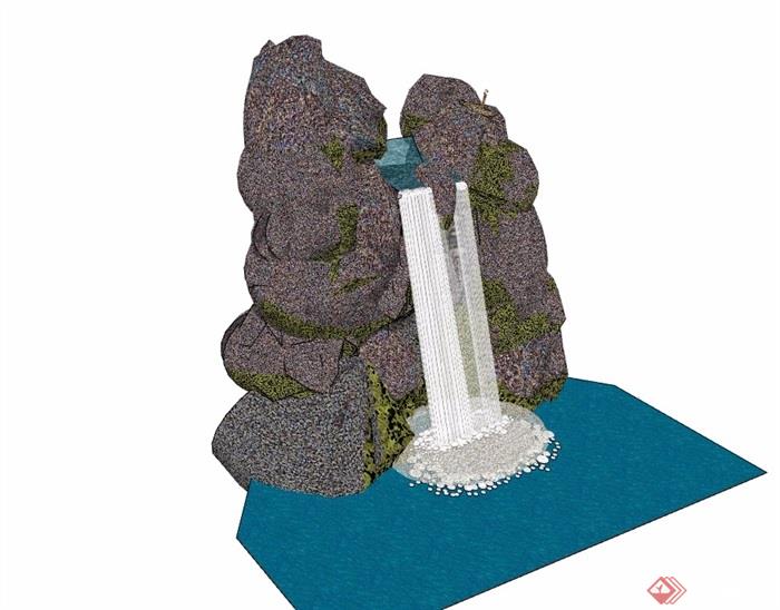 详细的假山瀑布跌水素材设计su模型