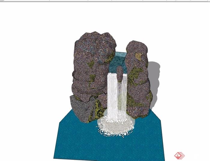 详细的假山瀑布跌水素材设计su模型