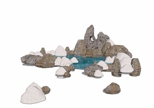 造景假山水池素材设计SU(草图大师)模型